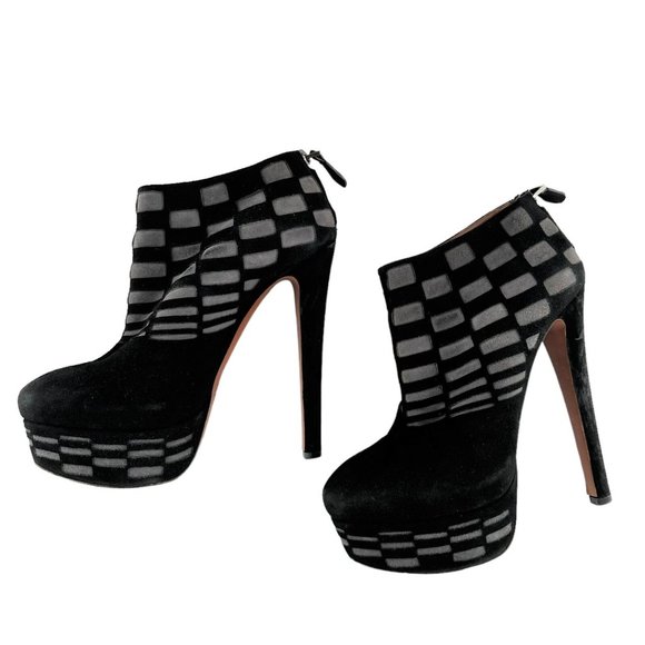 Alaia Black and Gray Suede Laser Cut Platform Booties Size 38 Heels - Picture 4 of 8
